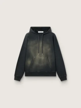 Unisex-sweatshirt med huva i svart bomull med blekt effekt