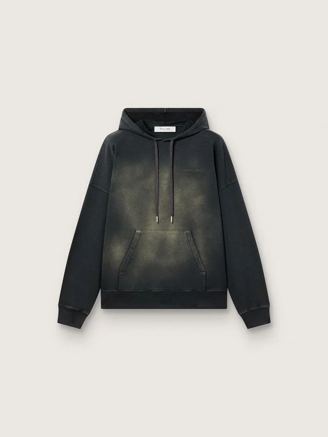 Unisex-sweatshirt med huva i svart bomull med blekt effekt