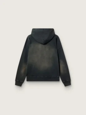 Unisex-sweatshirt med huva i svart bomull med blekt effekt