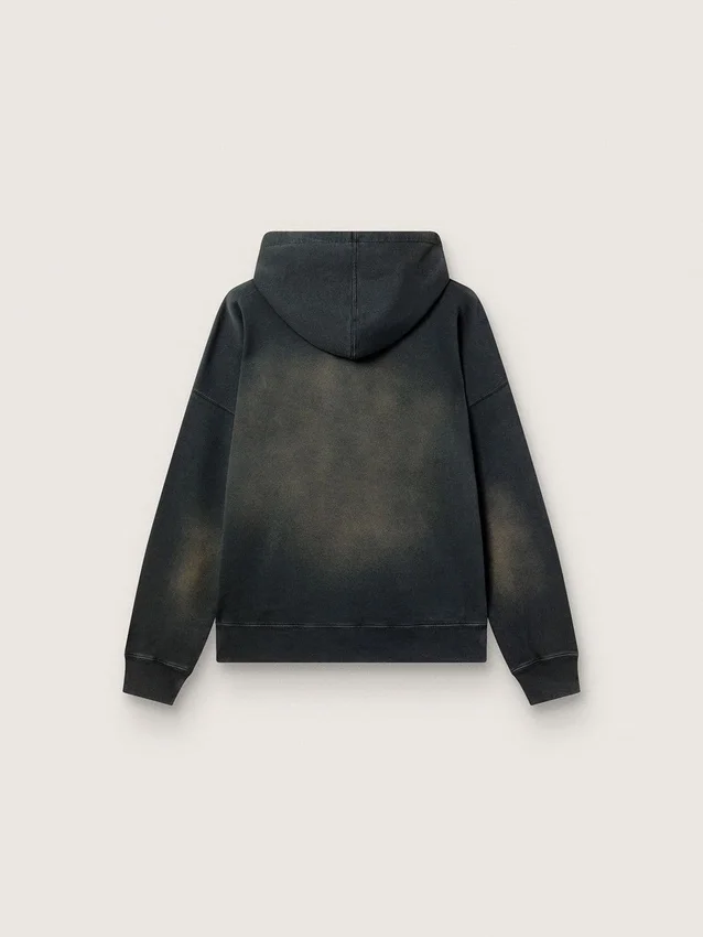 Unisex-sweatshirt med huva i svart bomull med blekt effekt