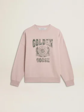 Unisex-sweatshirt med rund hals i färgen Old Rose och grönt logotryck