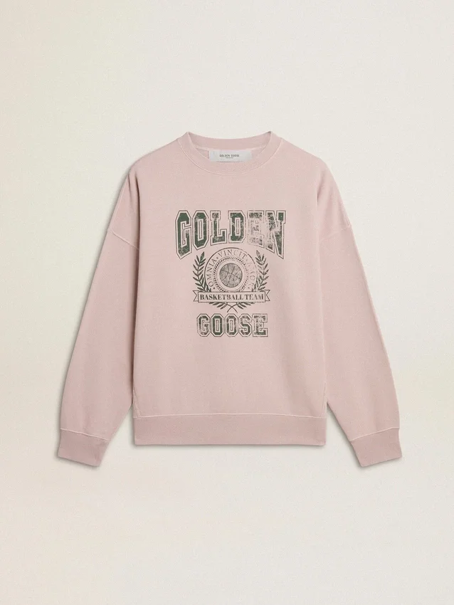 Unisex-sweatshirt med rund hals i färgen Old Rose och grönt logotryck
