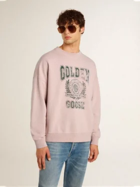Unisex-sweatshirt med rund hals i färgen Old Rose och grönt logotryck