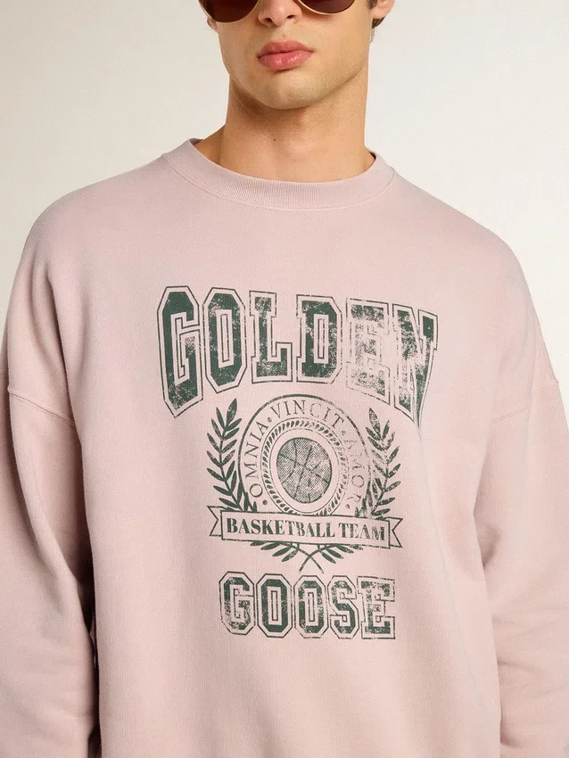 Unisex-sweatshirt med rund hals i färgen Old Rose och grönt logotryck