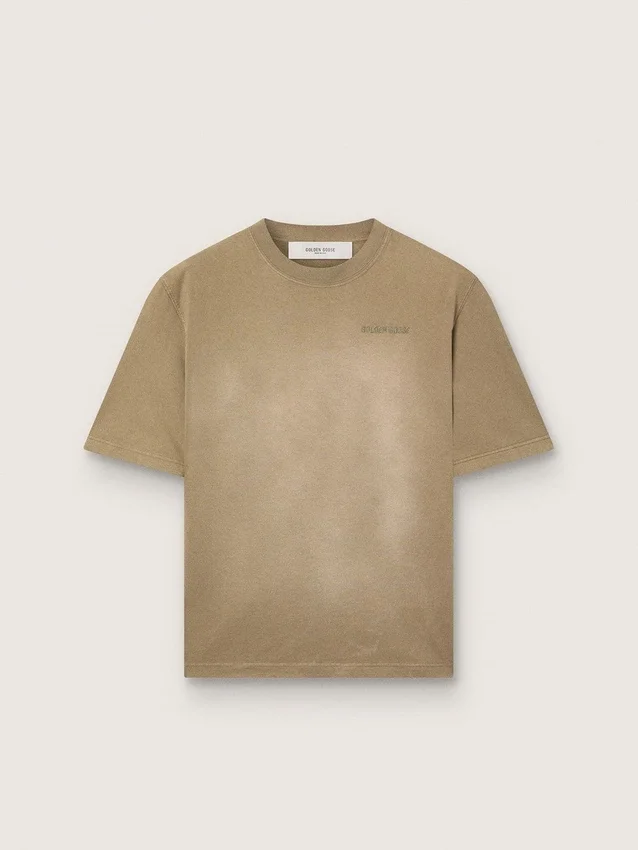 Unisex-t-shirt i beige bomullsjersey med broderad logotyp