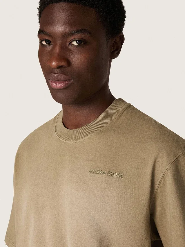 Unisex-t-shirt i beige bomullsjersey med broderad logotyp