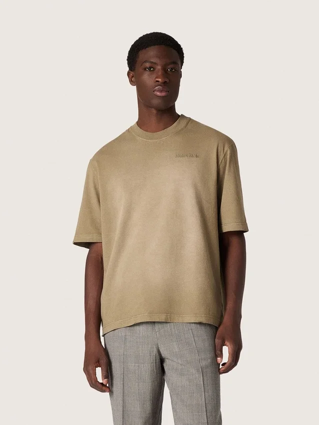 Unisex-t-shirt i beige bomullsjersey med broderad logotyp