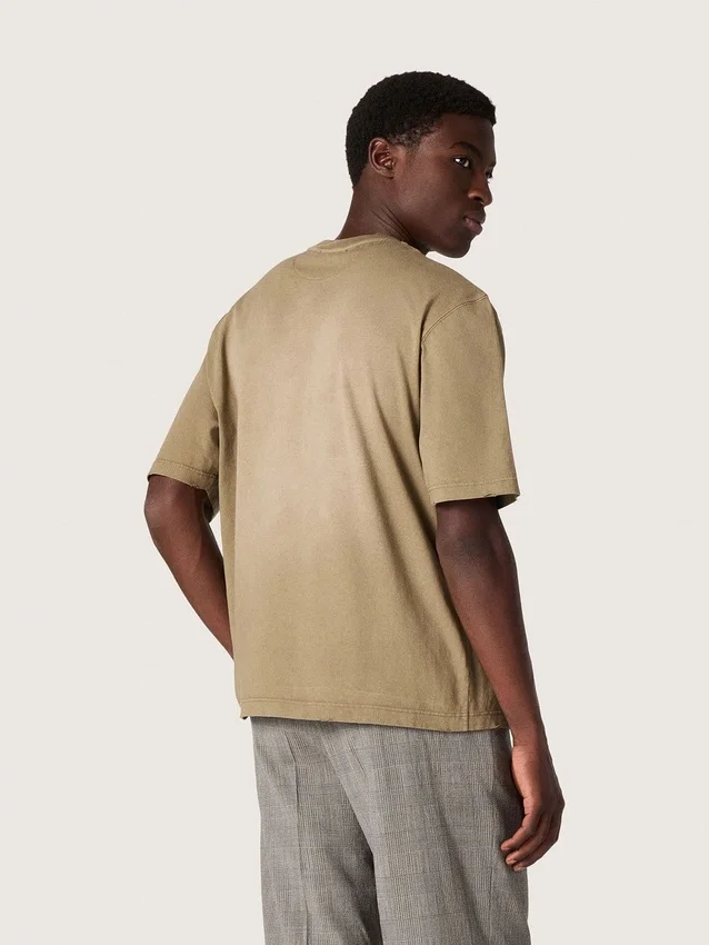 Unisex-t-shirt i beige bomullsjersey med broderad logotyp