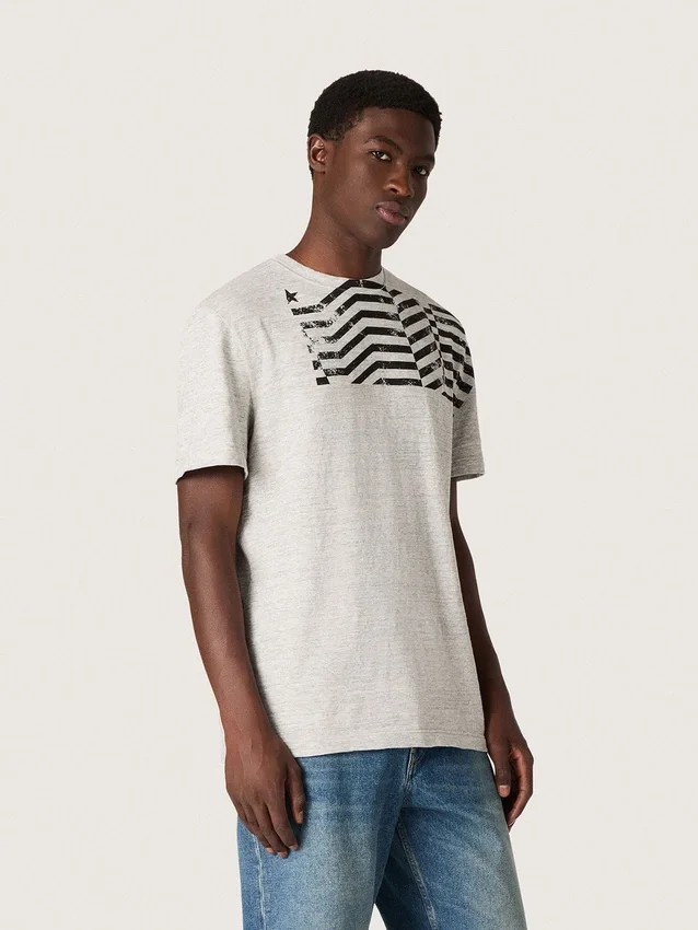 Unisex-t-shirt i grå melerad jersey med flaggtryck