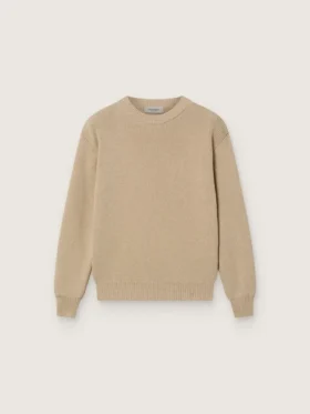 Unisex-tröja i guldbeige ribbat tyg för barn med logotyp på ryggen
