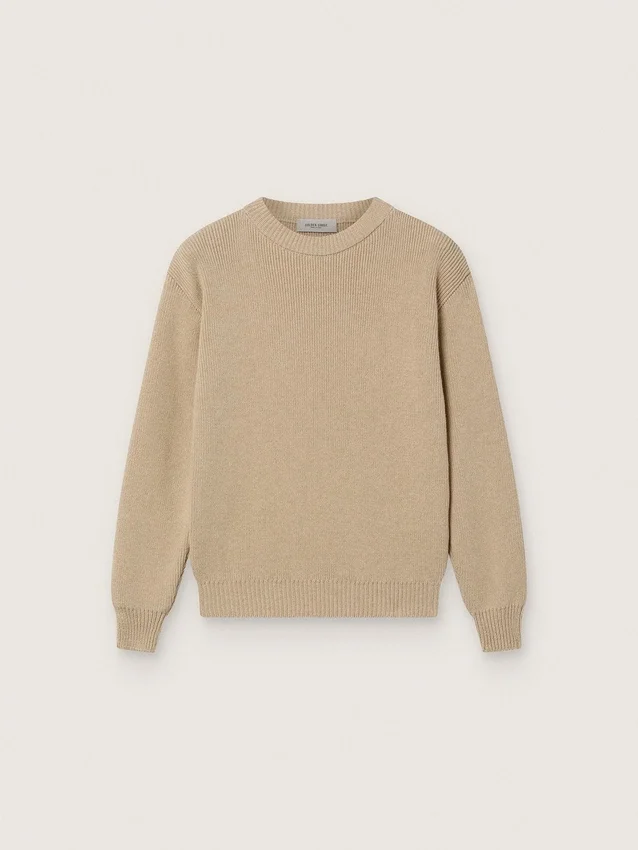 Unisex-tröja i guldbeige ribbat tyg för barn med logotyp på ryggen