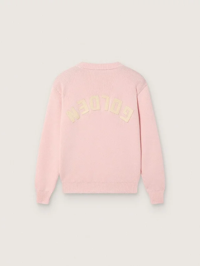 Unisex-tröja i rosa ribbat tyg från Golden för barn med Golden-logotyp på ryggen