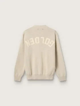 Unisex-tröja med rund hals i beige bomull med patch på framsidan och logotyp på baksidan