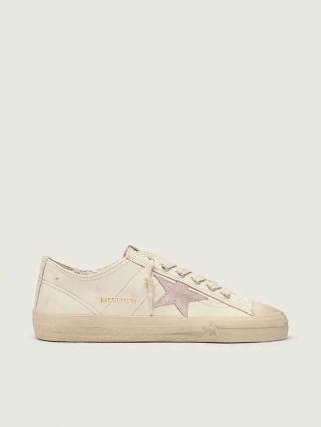 V-Star i beige nappaläder med stjärna i gammelrosa mocka