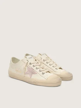 V-Star i beige nappaläder med stjärna i gammelrosa mocka