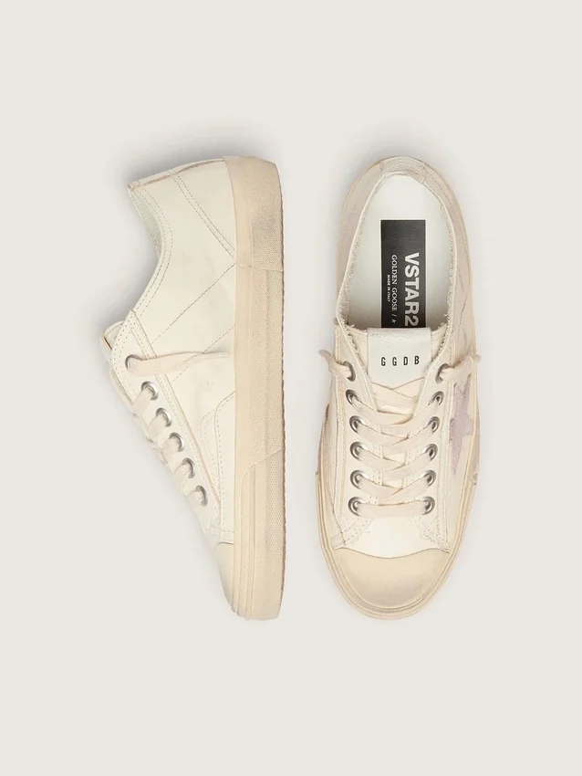 V-Star i beige nappaläder med stjärna i gammelrosa mocka