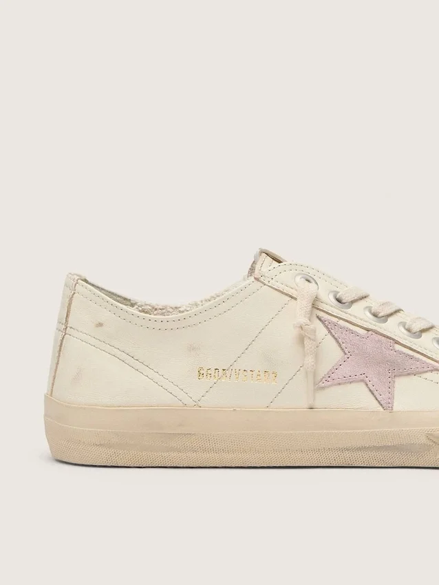 V-Star i beige nappaläder med stjärna i gammelrosa mocka
