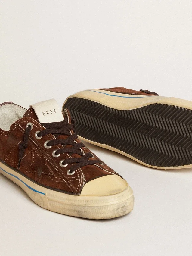 V-Star LTD-sneakers för herr i mörkbrunt mocka med ton-i-ton-stjärna