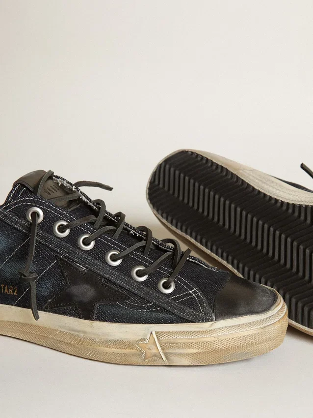 V-Star-sneakers i midnattsblå denim med svart läderstjärna och tå