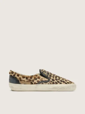VCE Penstar för herr i ponnyskinn med leopardmönster och svart läderflik på hälen