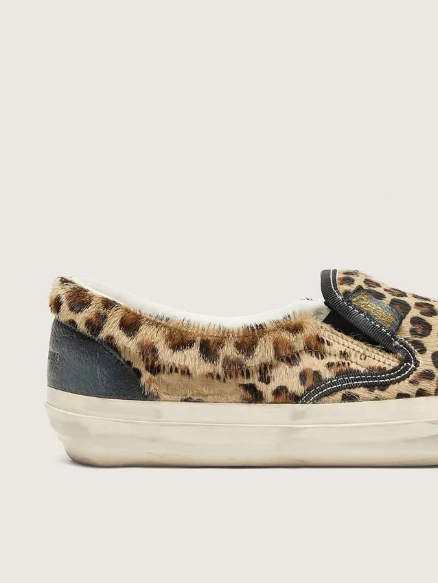 VCE Penstar för herr i ponnyskinn med leopardmönster och svart läderflik på hälen