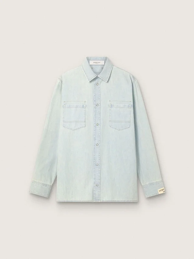 Över skjorta för herr i ljusblå denim
