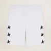 Vintagevita bermudashorts för herr med kontrasterande svarta stjärnor