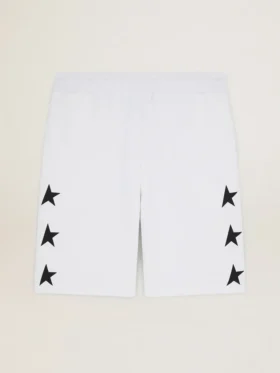 Vintagevita bermudashorts för herr med kontrasterande svarta stjärnor