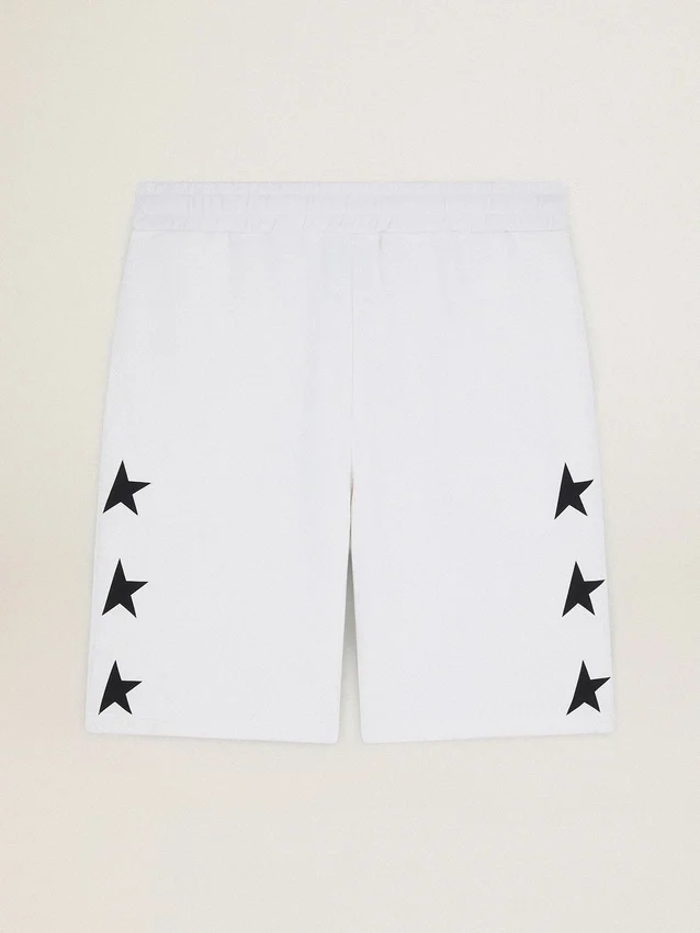 Vintagevita bermudashorts för herr med kontrasterande svarta stjärnor