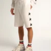 Vintagevita bermudashorts för herr med kontrasterande svarta stjärnor