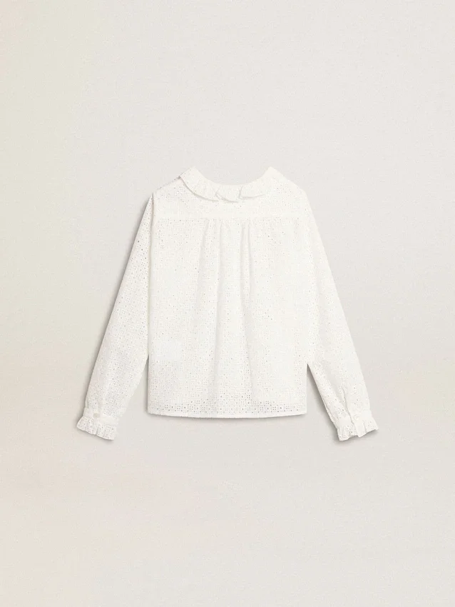 Vit bomullsskjorta med broderie anglaise för flickor