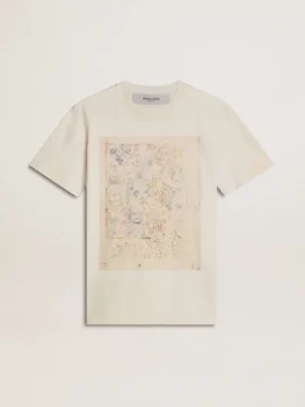 Vit dam-T-shirt med blommönster