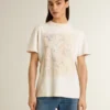 Vit dam-T-shirt med blommönster