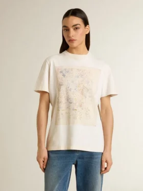 Vit dam-T-shirt med blommönster