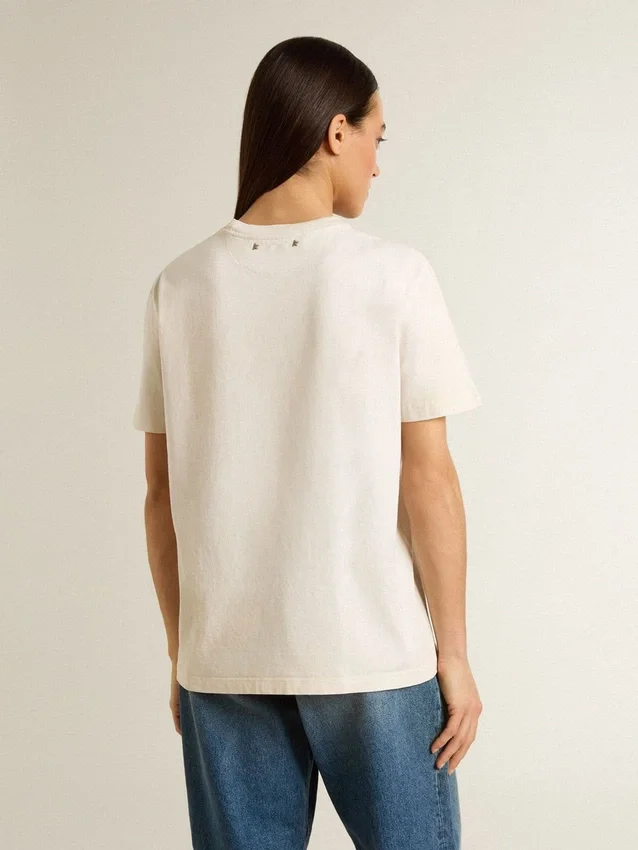 Vit dam-T-shirt med blommönster