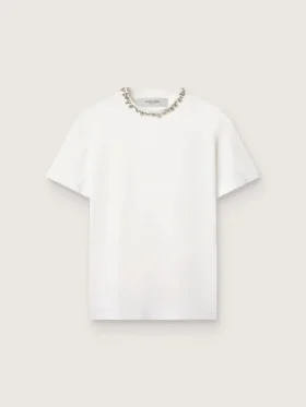 Vit dam-T-shirt med cabochon-kristaller