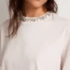 Vit dam-T-shirt med cabochon-kristaller