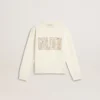 Vit sweatshirt för flickor med mångfärgad guldfärgad text på framsidan
