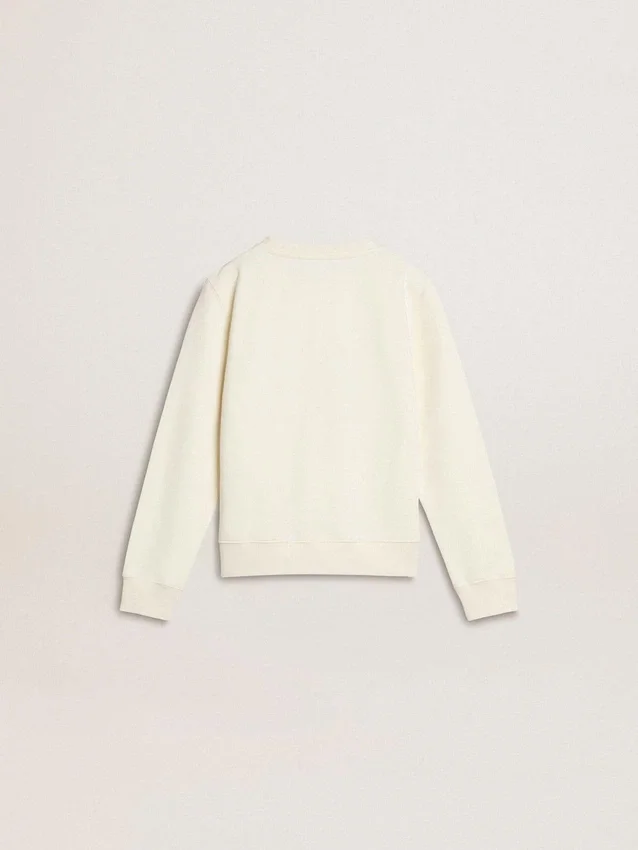 Vit sweatshirt för flickor med mångfärgad guldfärgad text på framsidan