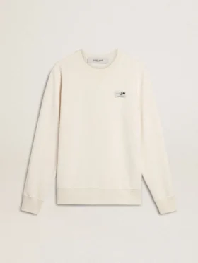 Vit sweatshirt för herr med tryck på ryggen
