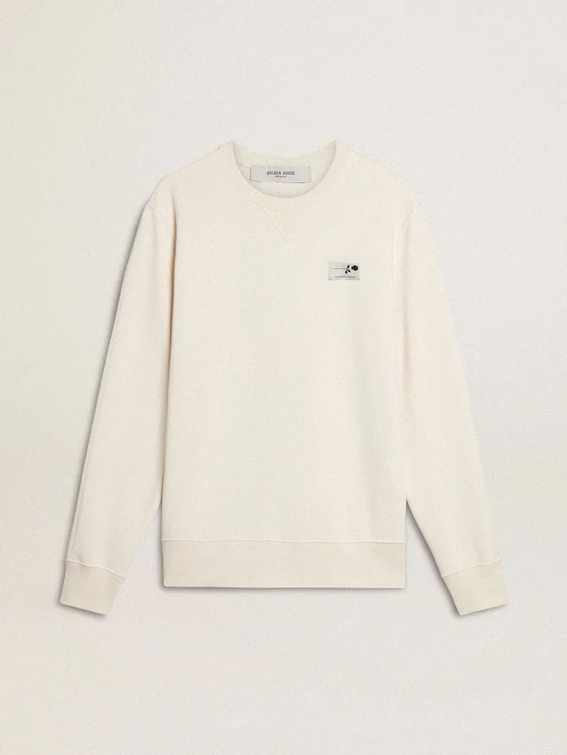 Vit sweatshirt för herr med tryck på ryggen