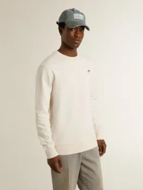 Vit sweatshirt för herr med tryck på ryggen