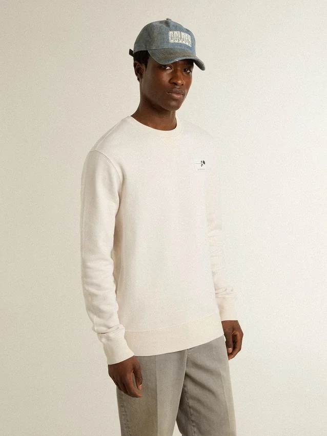Vit sweatshirt för herr med tryck på ryggen
