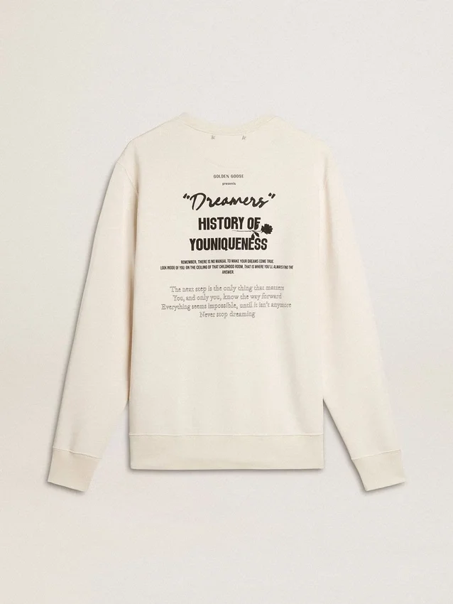 Vit sweatshirt för herr med tryck på ryggen