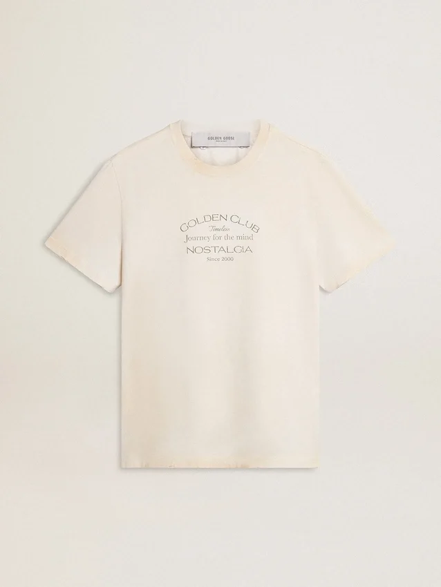 Vit T-shirt för herr i vintage-stil med tryck på framsidan