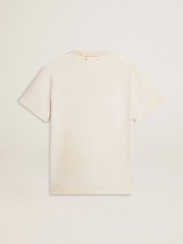 Vit T-shirt för herr i vintage-stil med tryck på framsidan
