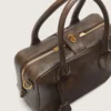 Vita-väska i brunt vintage-läder med gulddetaljer
