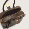 Vita-väska i brunt vintage-läder med gulddetaljer