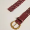 Vävt läderbälte i burgundy för damer