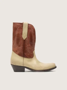 Wish Star-låga damstövlar i beige och brunt läder med broderier